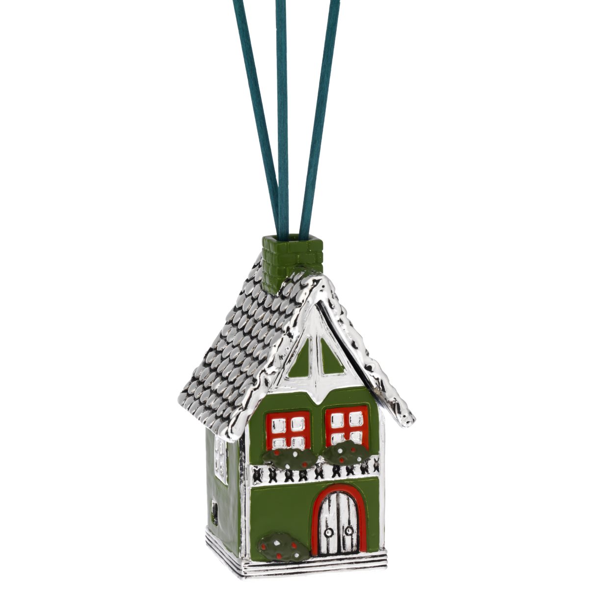 Profumatore per ambiente a forma di fattoria verde, h. 9 cm, in resina argentata