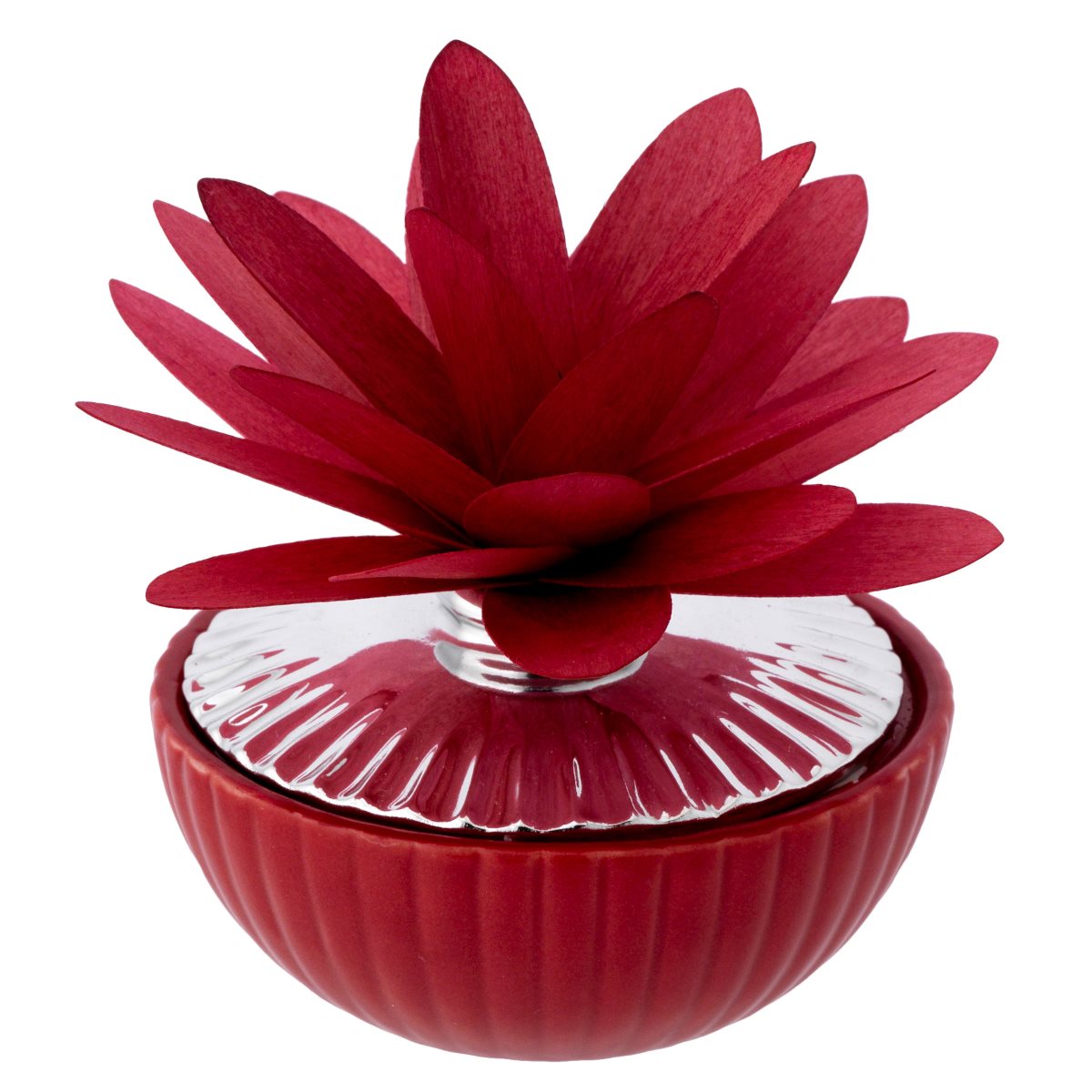 Profumatore per ambiente piccolo in ceramica argentata e color bordeaux con dalia