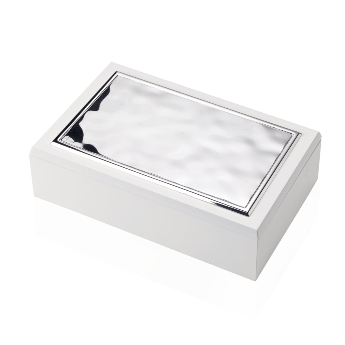 Cofanetto portagioie in legno bianco con placca martellata in argento laminato linea gea