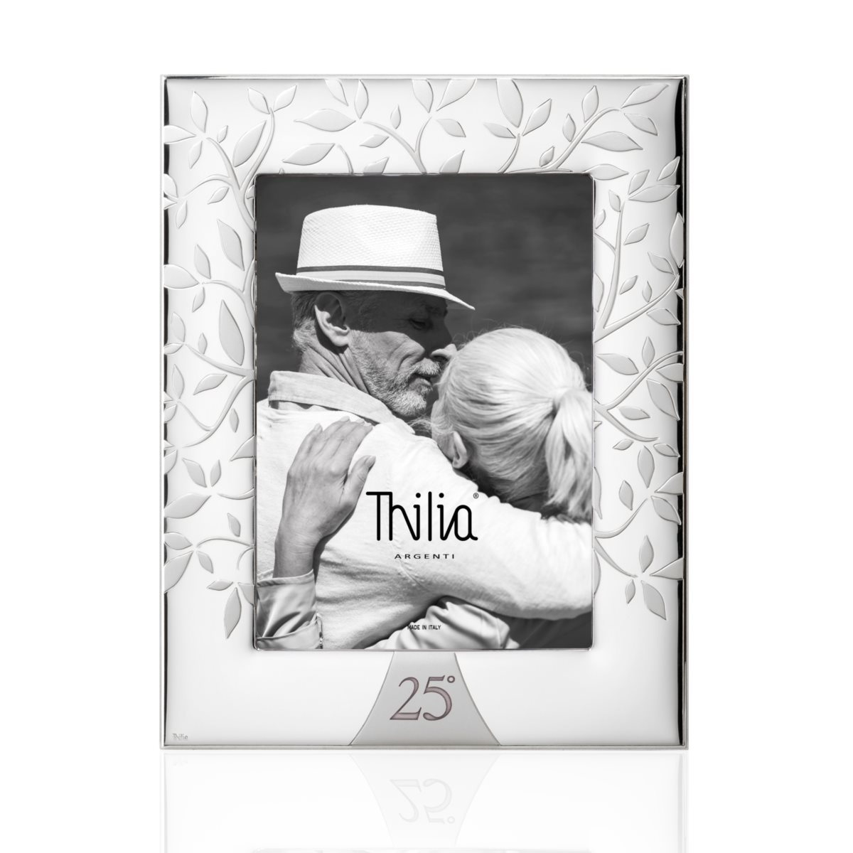 Cornice per 25° anniversario di matrimonio in argento laminato con albero della vita in rilievo di misura 13x18