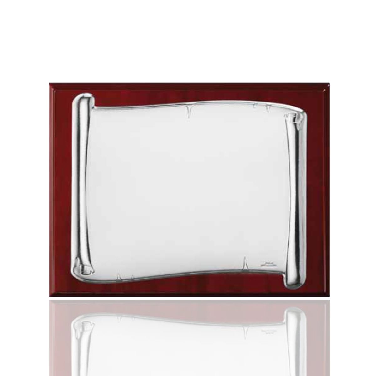 Targa a pergamena per incisione, con pannello di supporto in legno scuro