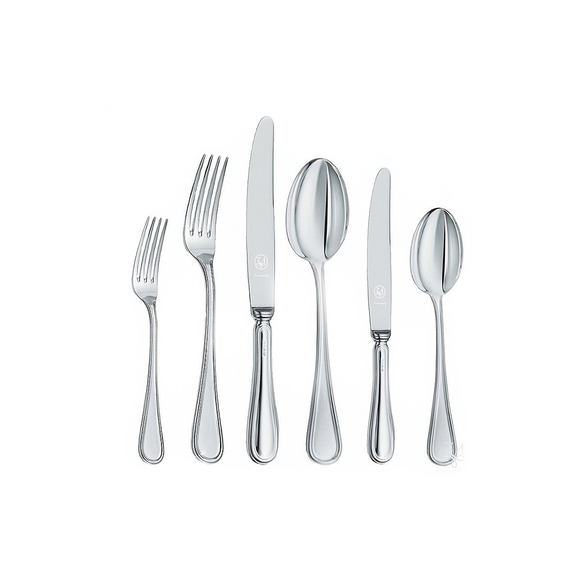 Servizio da 77 pezzi di posate in argento tit. 800 in stile inglesecon peso di 3.380 grammi circa