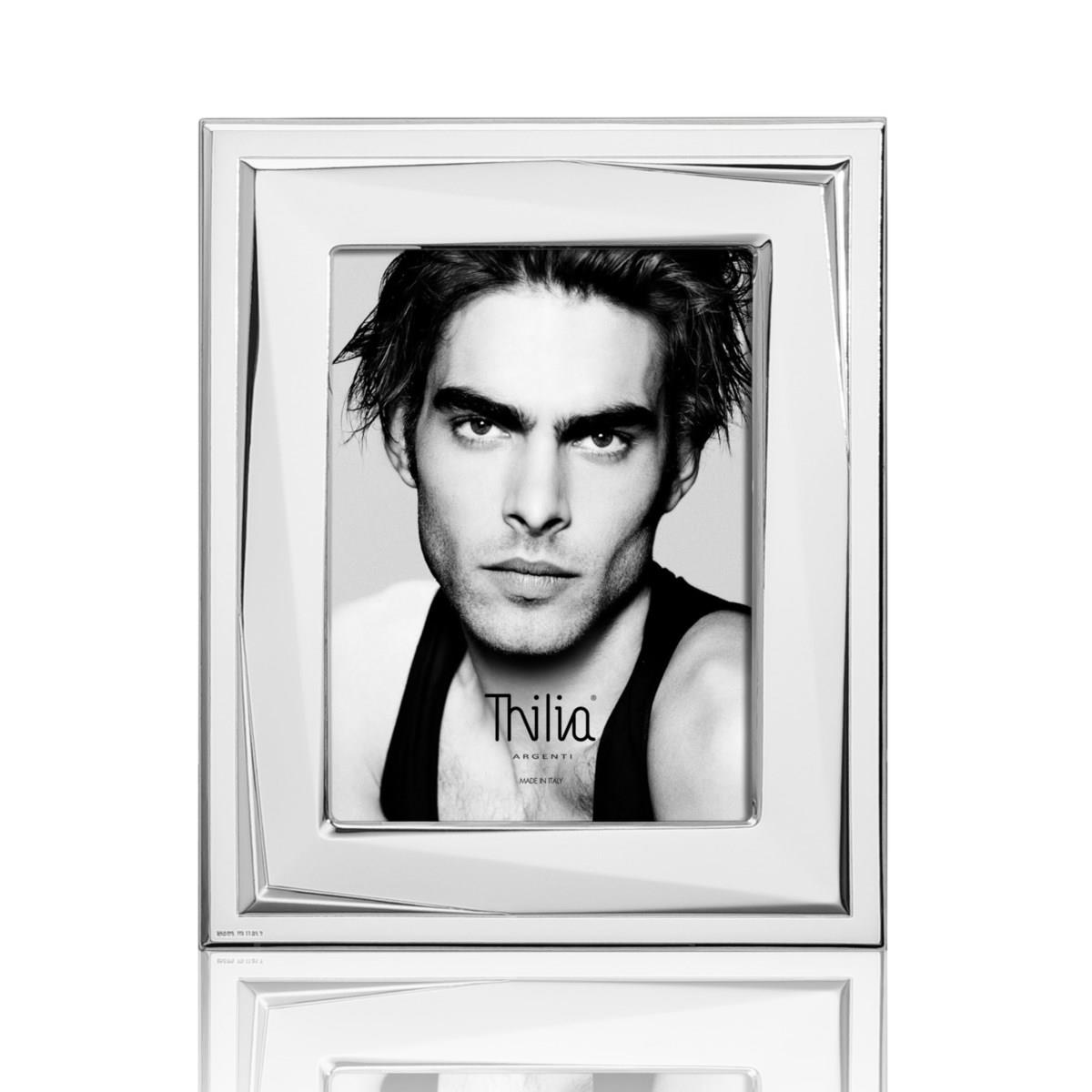 Cornice 10x15 in argento laminato con motivo geometrico moderno e retro in legno bianco linea euclide