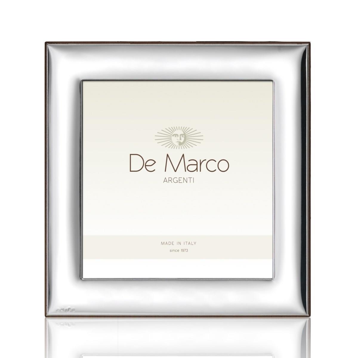 Cornice quadrata 10x10 in argento bilaminato a finitura liscia e lucida con retro in legno color mogano