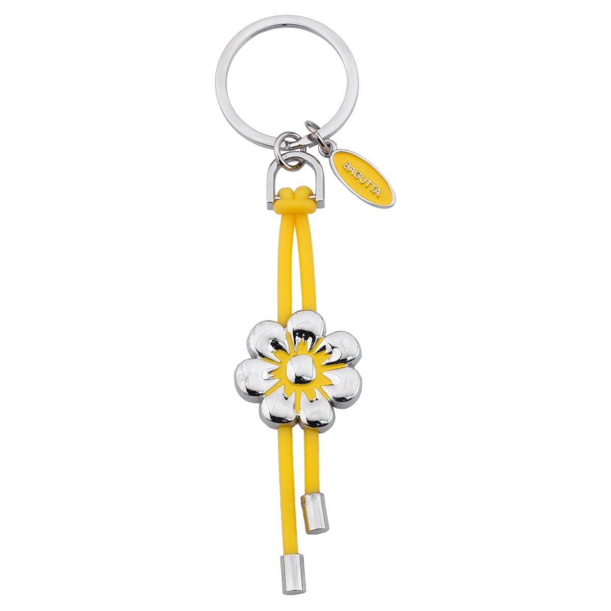 Portachiavi ad anello in metallo con margherita in resina di colore giallo